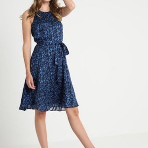 NWT Banana Republic Blue Leopard Racer Neck Dress
